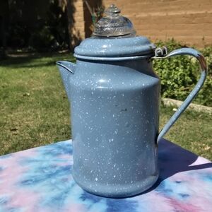 Vintage Blue Speckled Coffee Pot